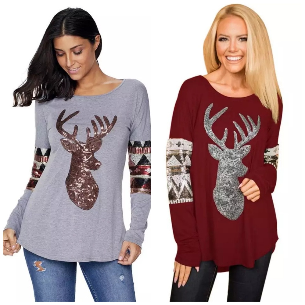 Plus Size Holiday Sequin Deer Patch Top
